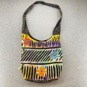 Boho Hippie Hobo‎ Crossbody Bag Floral Embroidered Shoulder Button /Zip Closure